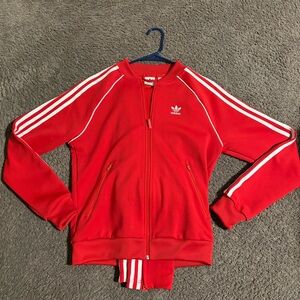 Adidas red tracksuit size Small matching jacket & joggers set